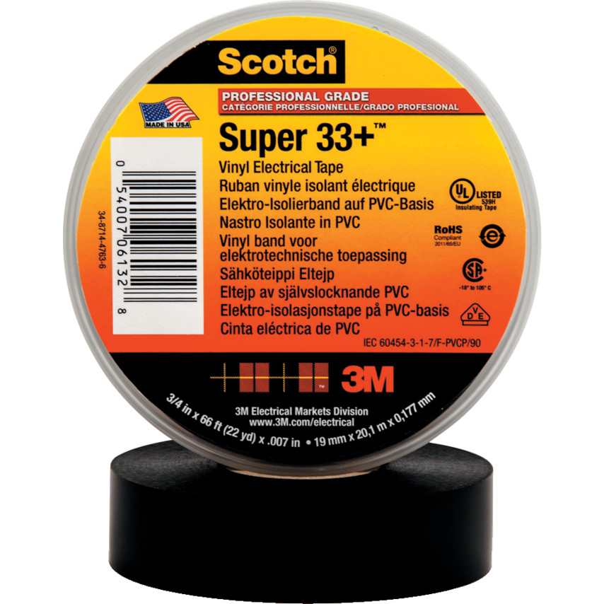 3M TAPE SUPER 33+ NEGRO 3/4X20 MTS